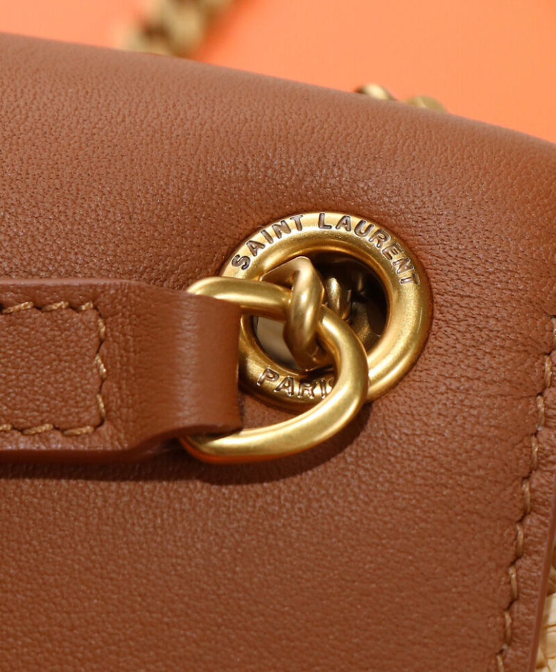 Saint Laurent Mini Manon In Raffia And Aged Vegetable-Tanned Leather Coffee
